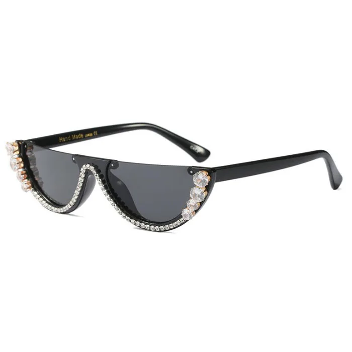 

HOT trending sunglasses 2022 Half frame UV400 women fashion black plastic bling rhinestone sunglasses