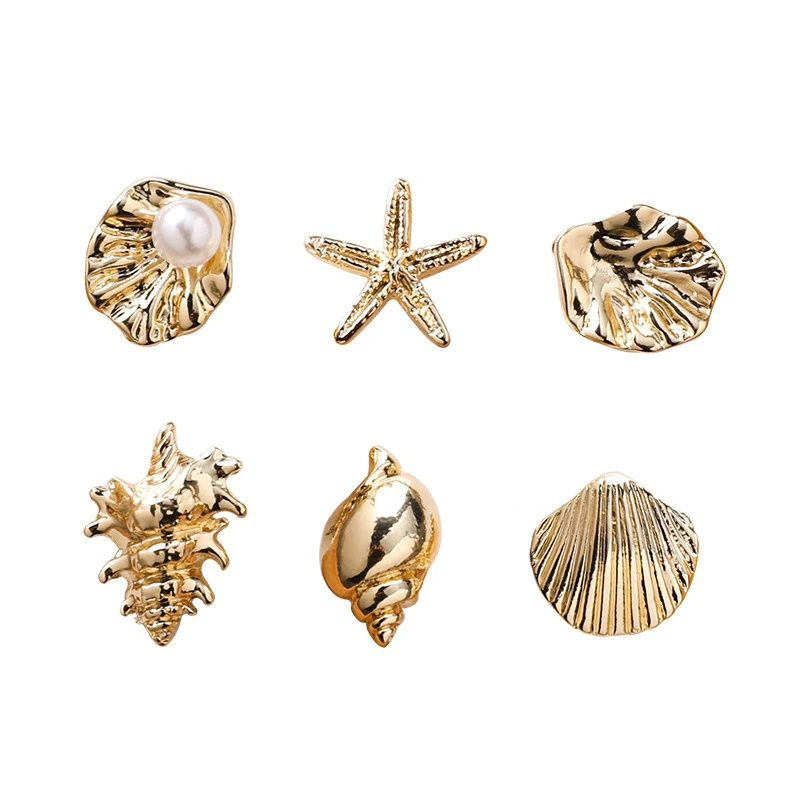 

Jachon Simple Mini Alloy Plated Earrings Personality Ocean Stylish Women Girls Six Pieces Stud Earring Set, Gold