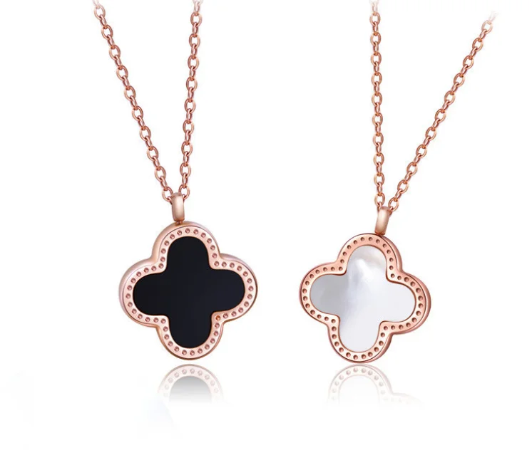 

Titanium steel rose gold four-leaf clover double-sided necklace female clavicle chain jewelry wholesale, Picture shows
