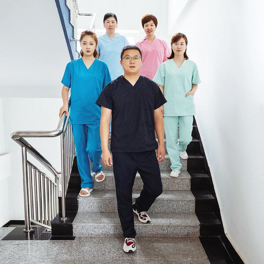 

Good Quality anti-fluid healthcare design your own custom navy blue design fashion nurse clothes uniforms scrubs set with pocket