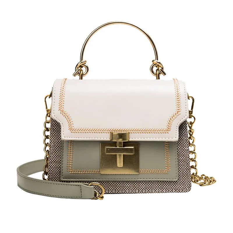 

2020 Simple design matching small square ladies crossbody handbags purse fashionable chain messenger shoulder bags with lock, 4colors