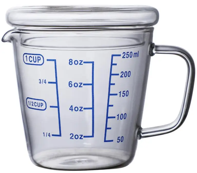 

High borosilicate thickened glass measuring cup with scale milk tea cup kitchen baking measuring cup measuring spoon 250Ml