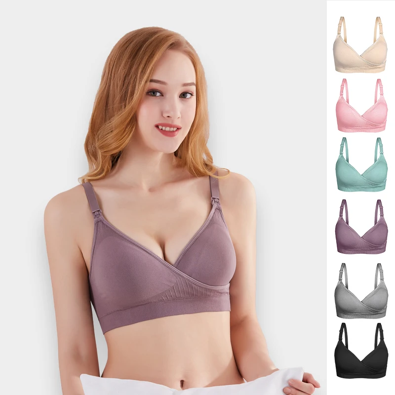 

Womens Seamless Sleep Nursing Bra for Breastfeeding Clip Down Maternity Bras, Skin , gray, pink, black, purple