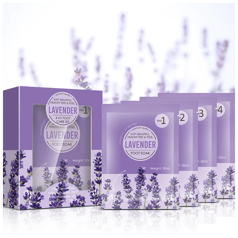 

lavender popular scent 4in1 foot skin care healthy soak and mask lotion cream make you foot more brighter