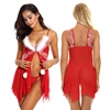 China Wholesale Christmas two Piece Red Lace Babydoll Women Mature Lingerie Sexy
