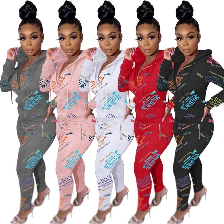 

2021 autumn fancy new print fashionable long sleeve letter print fall women clothing sport two piece set tracksuit