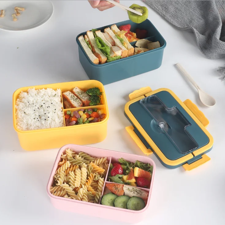 

Eco friendly Microwavable healthy with dividers student kids PP plastic food containers bento lunch box with clip, Pink,blue,yellow