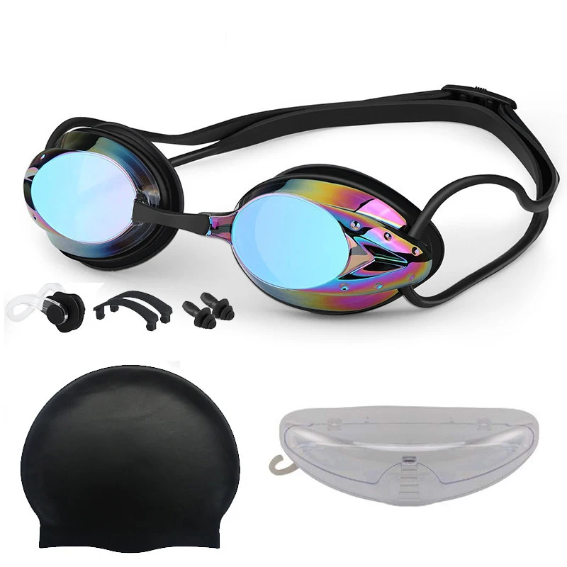 

5-PCS Swim Glasses Set for Profession, Including Swimming Hat, Earplugs, Nose Clips And Glasses Box.