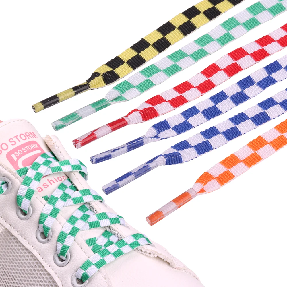 

[23]New plaid casual cloth shoes board shoes flat sports shoelaces general racing track black and white checkered, 6 colors