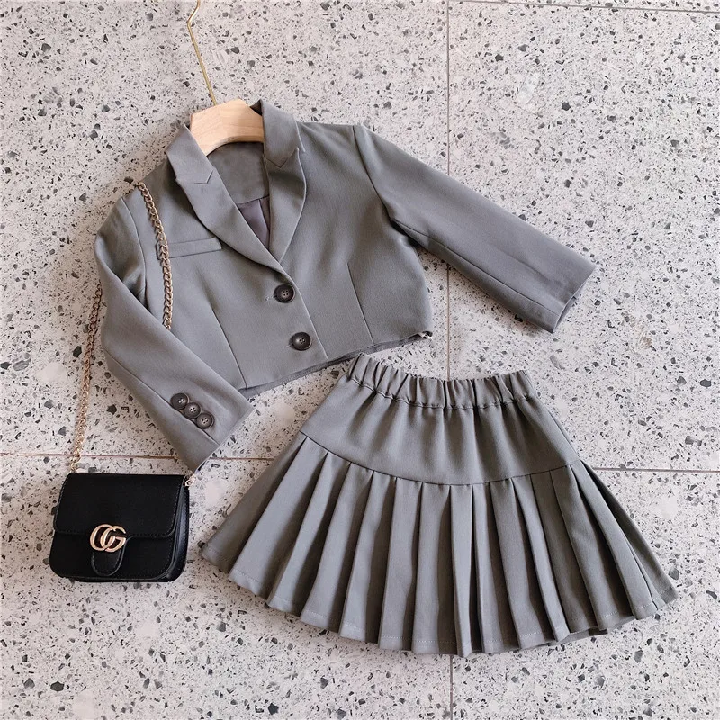 

wcm1114- AQ025 autumn winter new arrival baby girl's dress 2 pcs set long sleeve children's school suit kids clothing wholesale