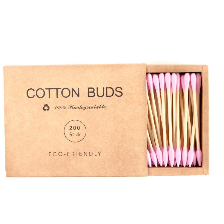 

Private Label 200pcs Double Head Drawer Box Colorful Biodegradable Cotton Buds Eco-Friendly Bamboo Ear Cotton Swabs
