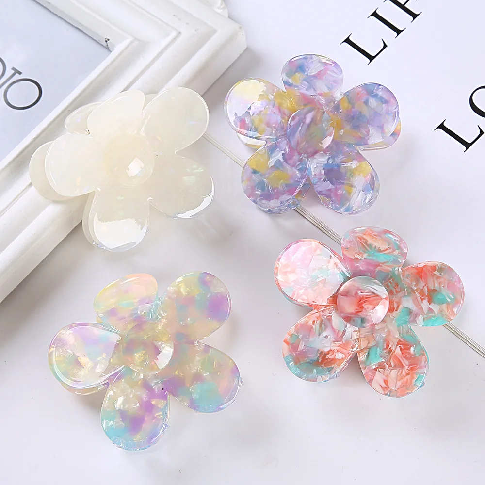 

2022 Korean new design claw clips hair accessories wholesale flower shape marble acetate hair claw clips for women girls
