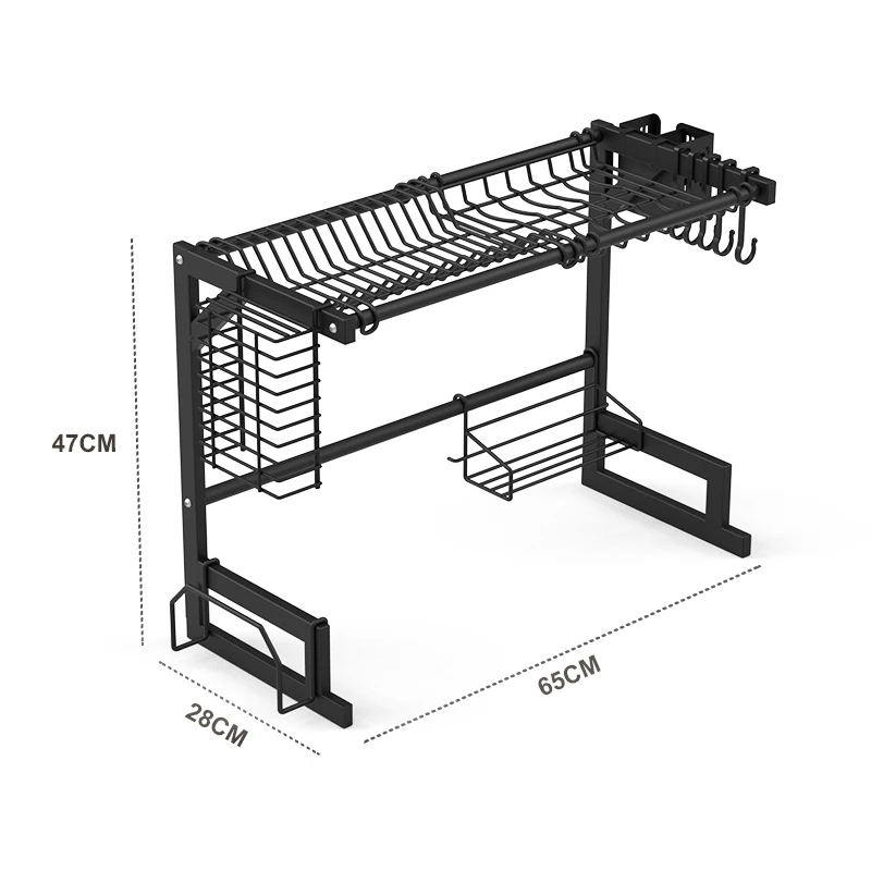 

Adjustable Sink Kitchen Metal Stainless Steel Foldable Dish Dryer Drying Rack Drain Rack, Black (optional)