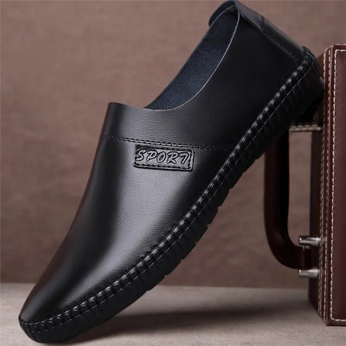 

New Arrival Cheap Fashion Man Casual Slip-On Flat Driving Loafers Leather Shoes, Black/brown