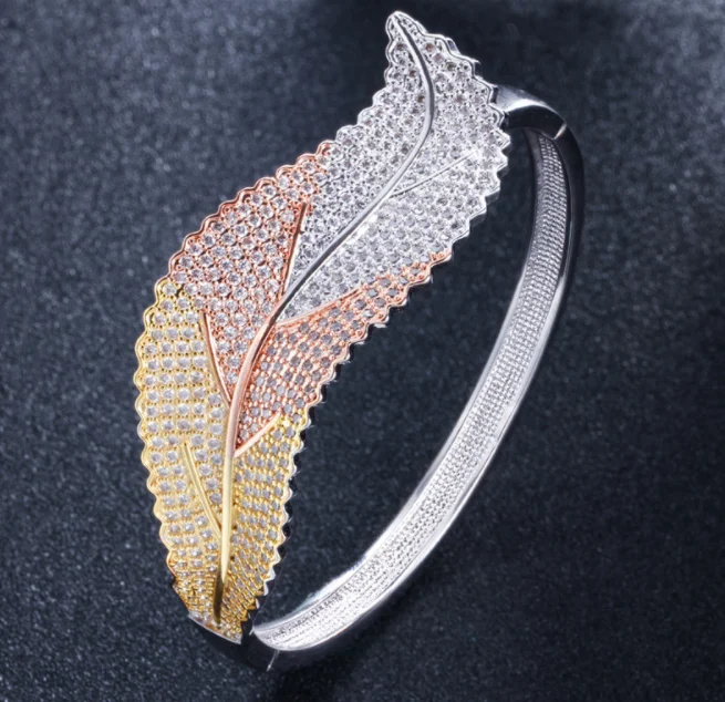 

unique design jewelry exaggerated gold plated zircon leaf shape womens bracelets