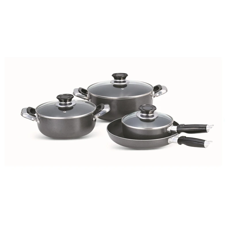 

7pcs kitchenware Pressed Aluminum cookingware set Nonstick pots and pans Cookware Set, Different color is available