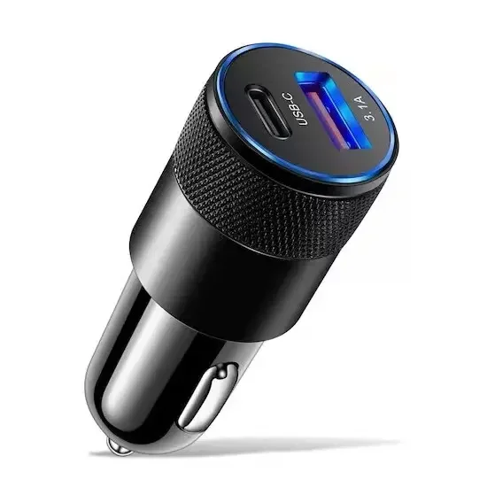 

3.1A USB Car Charger Aluminum Alloy PD Fast Charging for Mobile Phone Tablet 15W Dual Port Car Charger