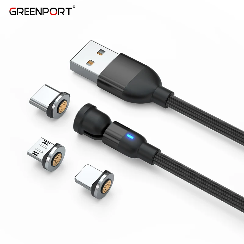 

540 Degree Rotation Magnetic Data Cable 3 in 1 L Shape Straight Use 3A Fast Charging Cable Magnetic Charger for Mobile Phones