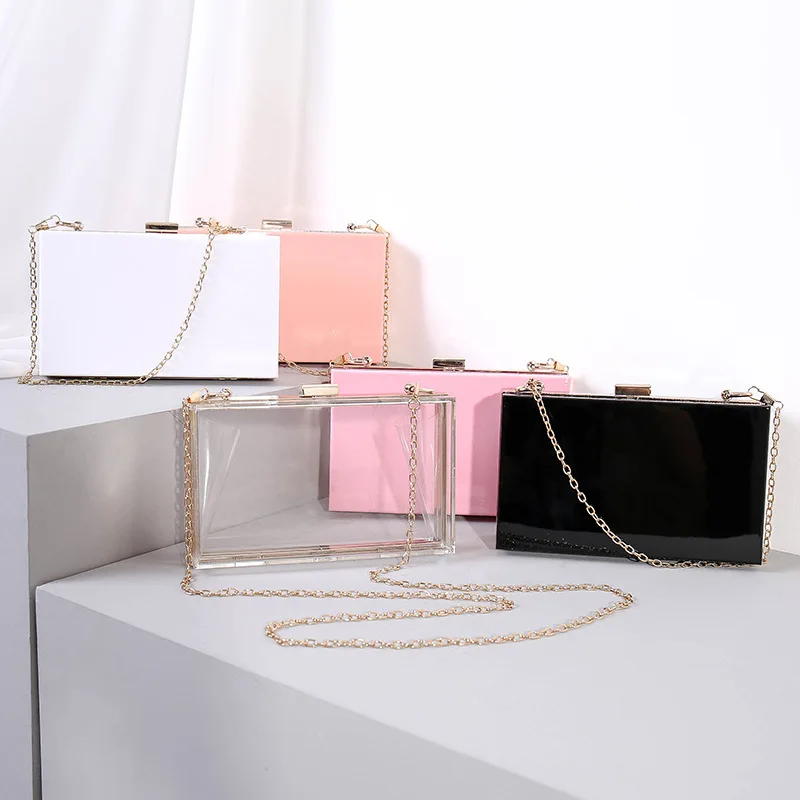 

Dinner bag transparent acrylic bag women chain crossbody sling small square bags for female factory direct sales, 5 colors