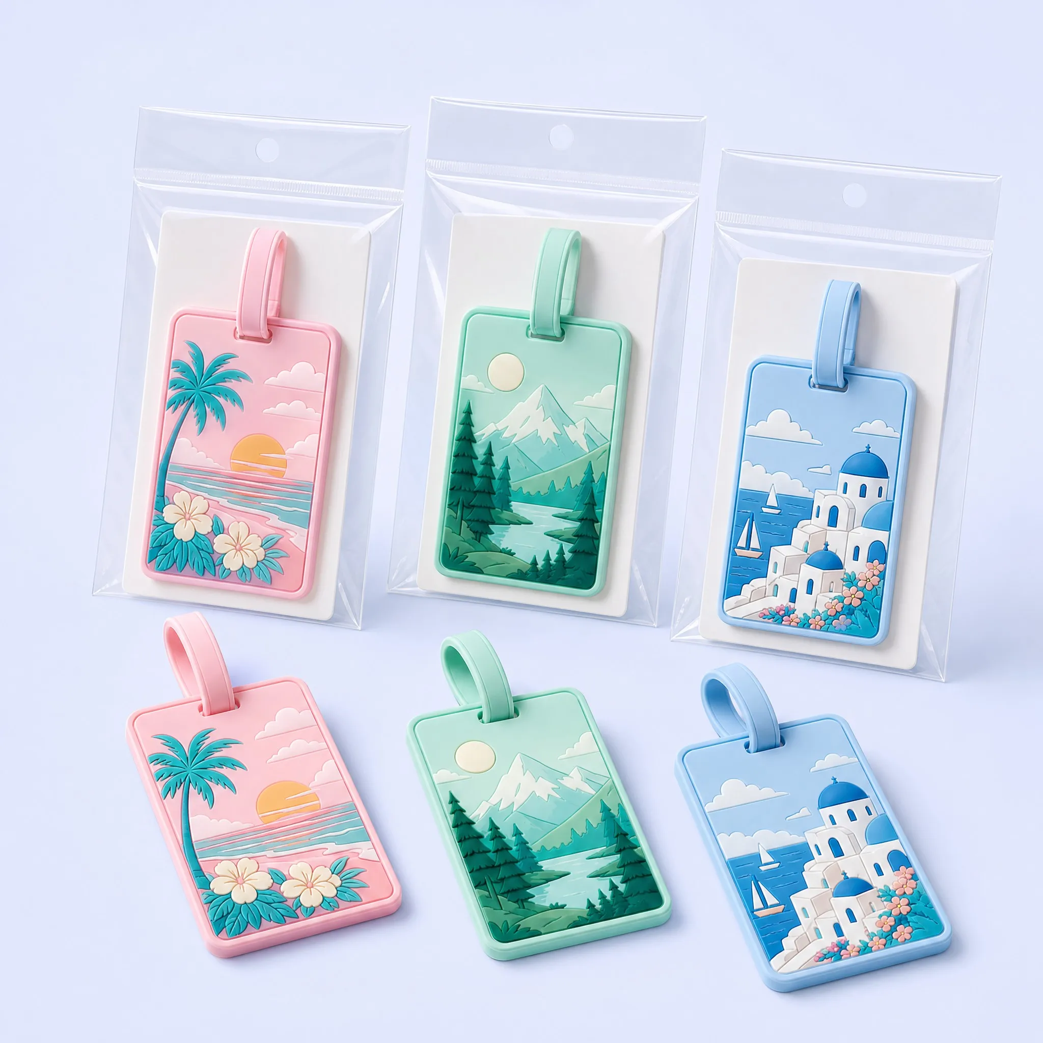 Custom 3D Soft PVC Luggage Tag Retail Ready OPP Polybag and Backing Card Packaging