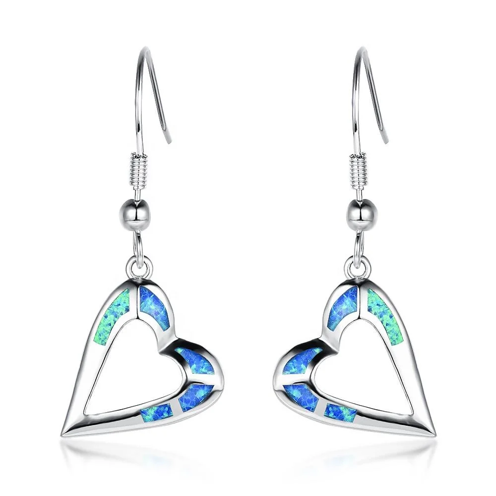 

Unique earrings silver 925 women heart drop earrings wedding jewelry opal earrings for Valentine
