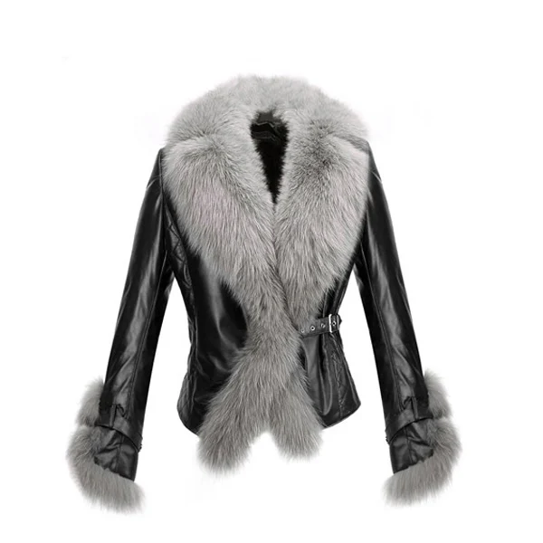 leather jacket with fox fur collar