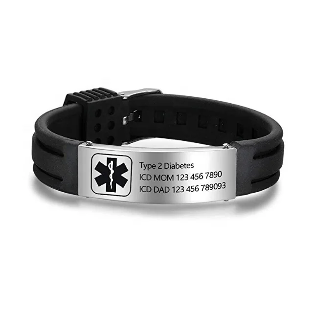 

Wholesale Personalized Custom Engraving Medical Bracelets Adjustable Sport Emergency Id Silicone Bracelets