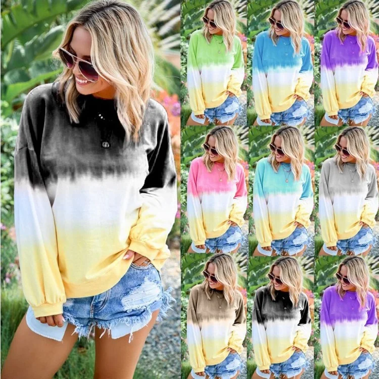 2019 Tie Dye Ladies Blouse Long Sleeve Gradient Print Plus Size Women's Blouse & Tops