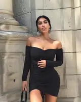 

Sexy Women Mini Dress Long Sleeve Bodycon Wrap Dress Off Shoulder Draped Dress