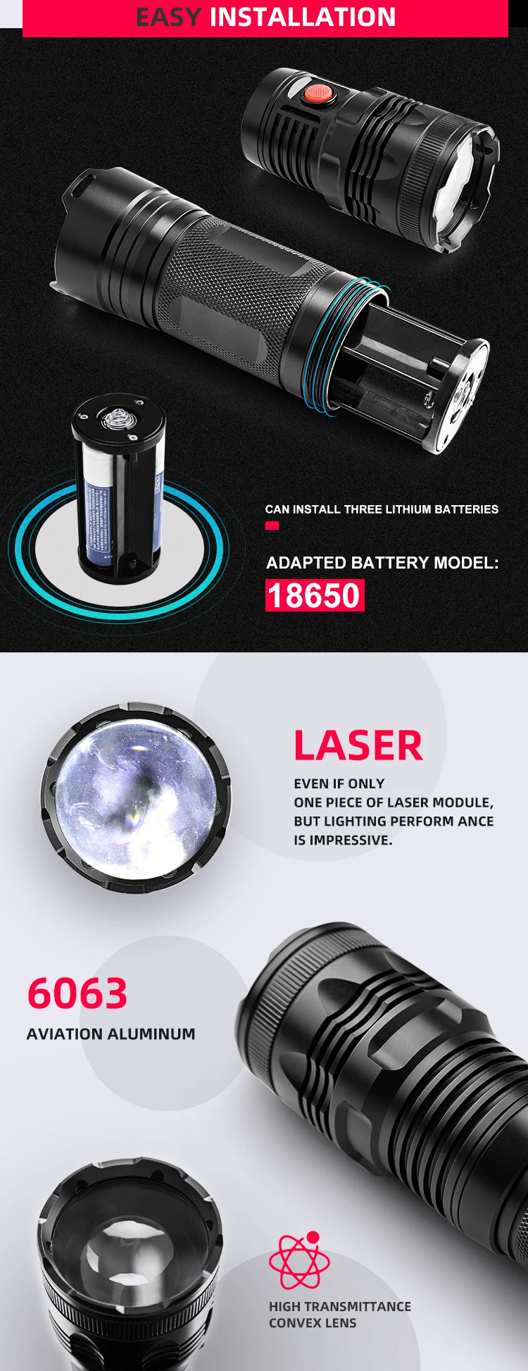 New Design Irradiation 2 Km High Power 8inch 1000 Lumens Portable White