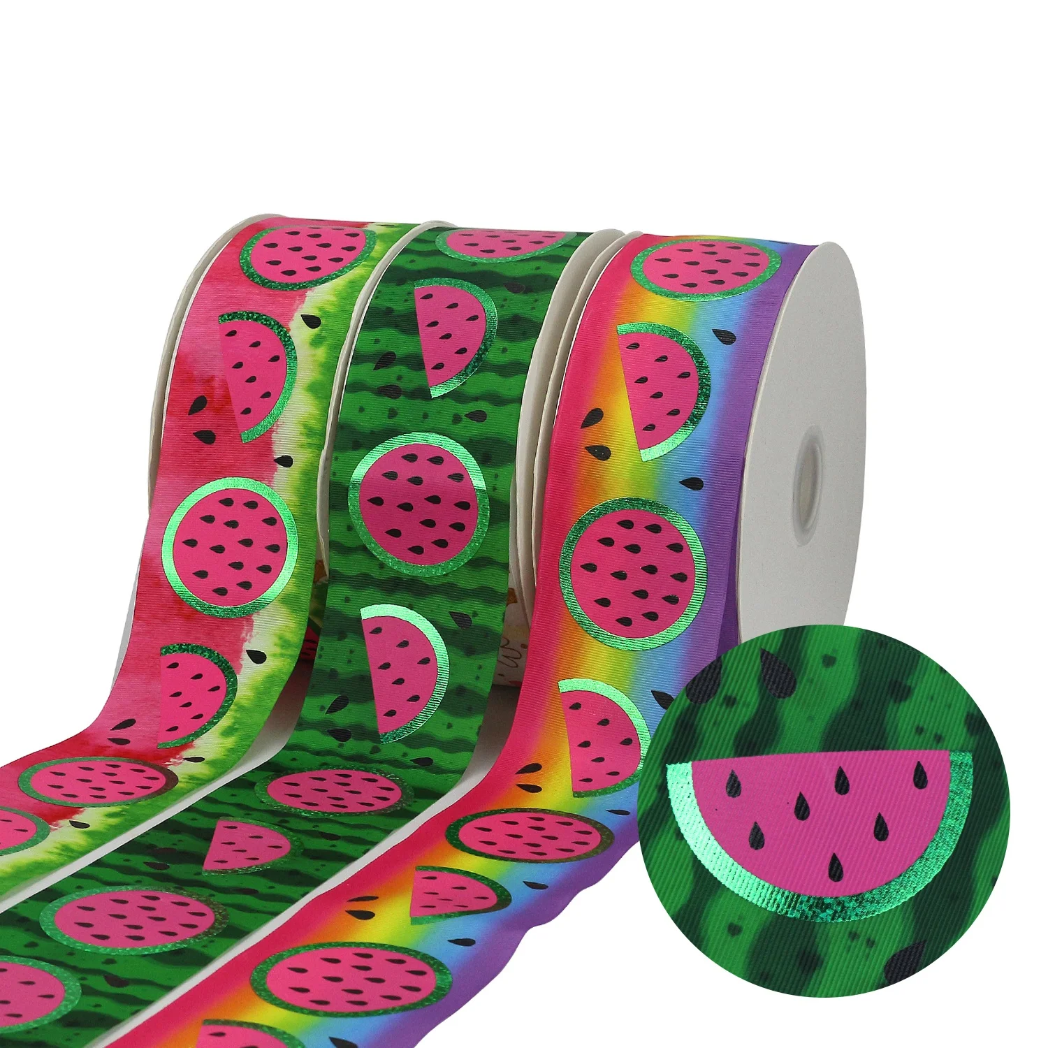 

Midi Ribbons Listones Summer Foil Watermelon Printing Ribbon On Grosgrain 75mm, Request