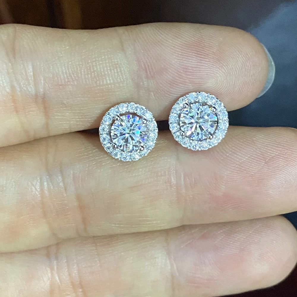 

HQ Gems New Design Real Gold 14K White Gold Screw Earring Women  Moissanite Diamond Earring