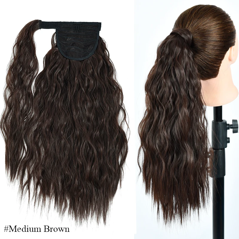 

Hair supplier Heat Resistant Fiber Hair Extensions Wrap Around Hairpiece Curly Straight Long Clip In Synthetic Ponytail, Natrual color