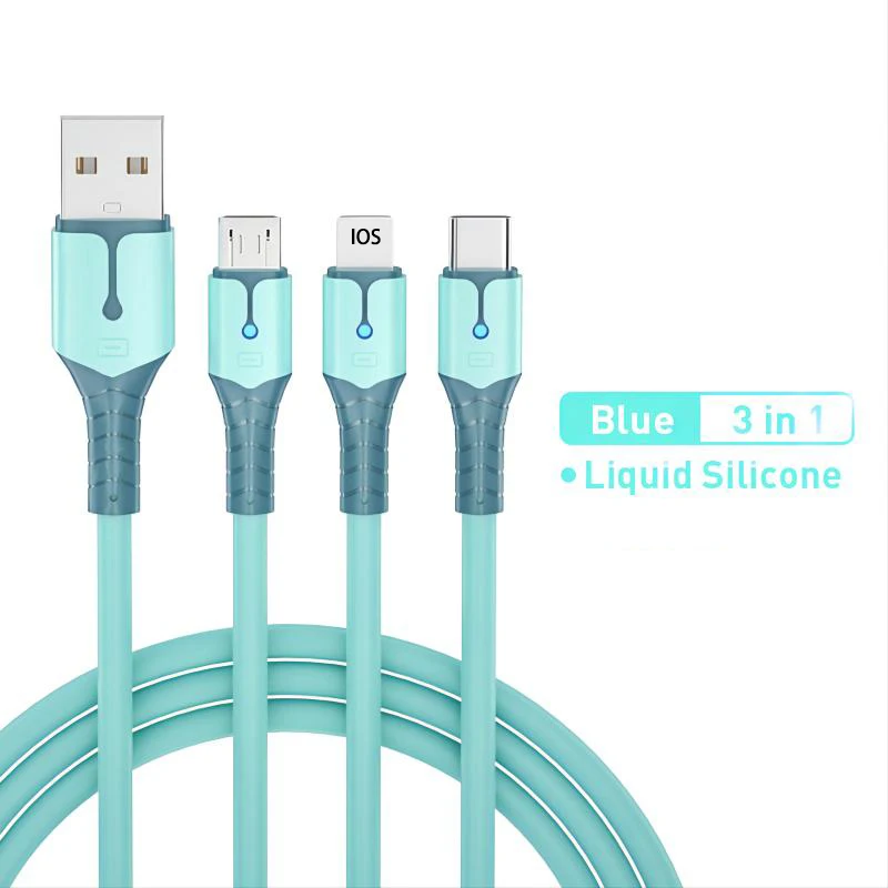 

Factory Custom Cell Phone 3A Fast Charging Lighting Usb Cable 3 In 1 Data Cables