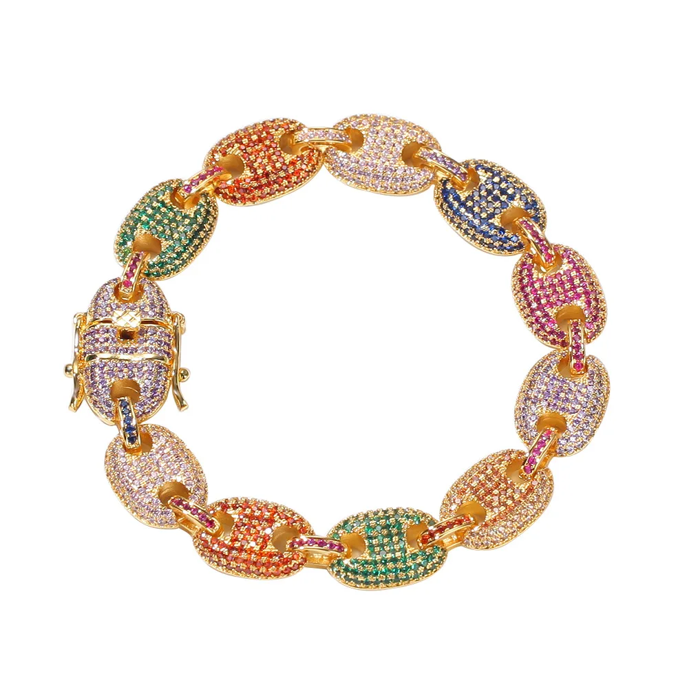 

DROPSHIPPING Gold plated candy colorful boy men jewelry Pig Snout Coffee beads link chain bracelet for men