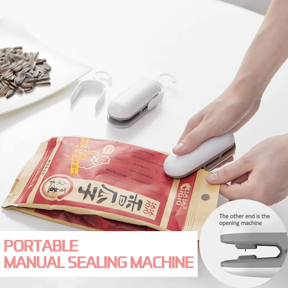 

Portable Heat Sealer Plastic Package Storage Bag Mini Sealing Machine Hand Sticker and Seals for Food Snack Kitchen Accessories, Grey&white