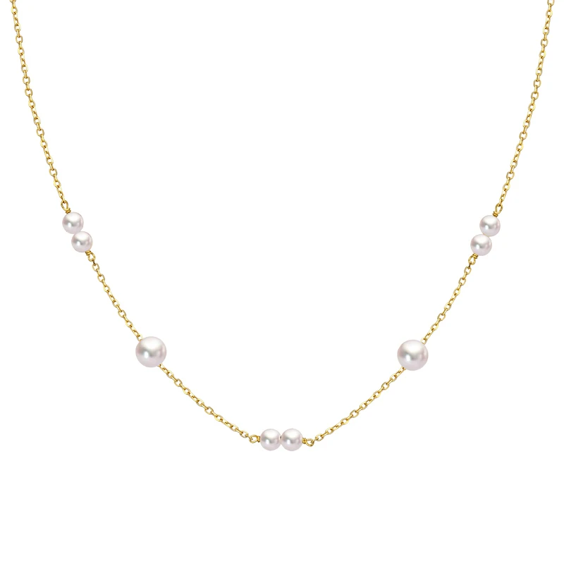 

Luxury 18K Yellow Gold Chain Necklace with Natural HIgh Quality Akoya Pearls Wholesale Free Shipping