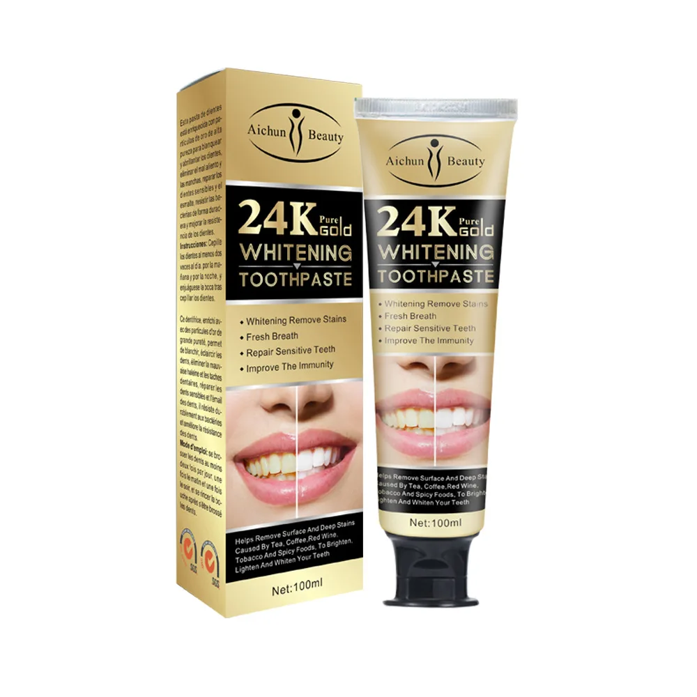 

Aichun Oral Care 24k Gold Toothpaste Remove Smoke Stains Whitening Toothpaste, Yellow