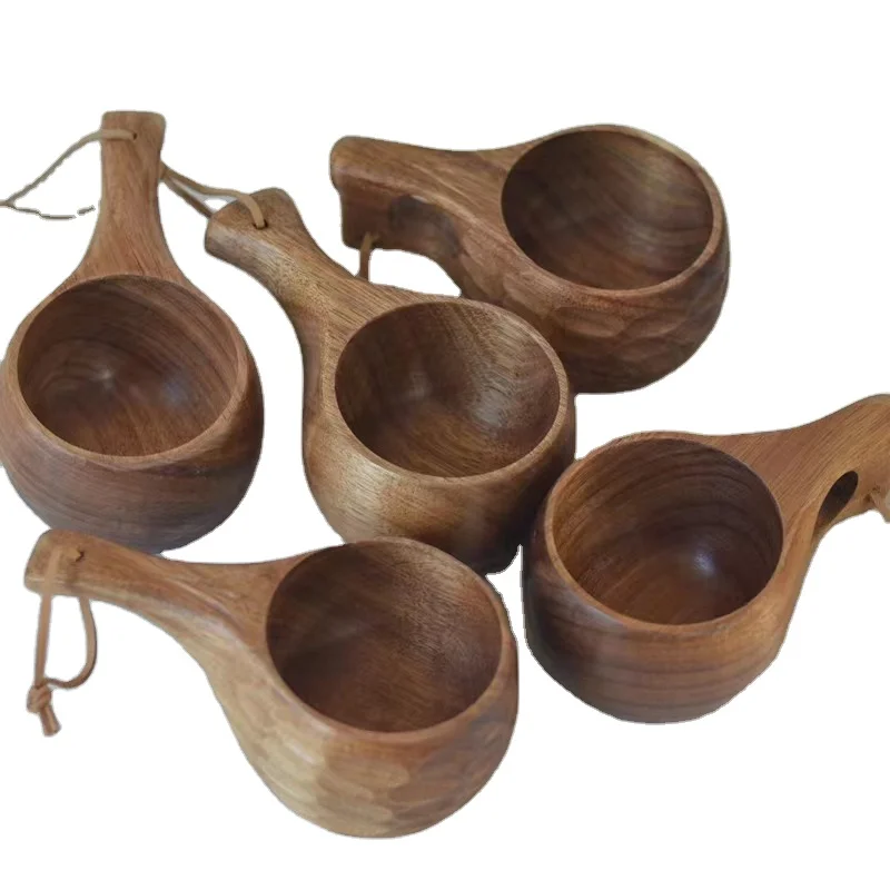 

Diyue DIYD201254 Wholesale Home Garden Wooden Mug Eco-friendly Portable Camping Drink Cup Organic Solid Acacia Wood Kuksa Cups