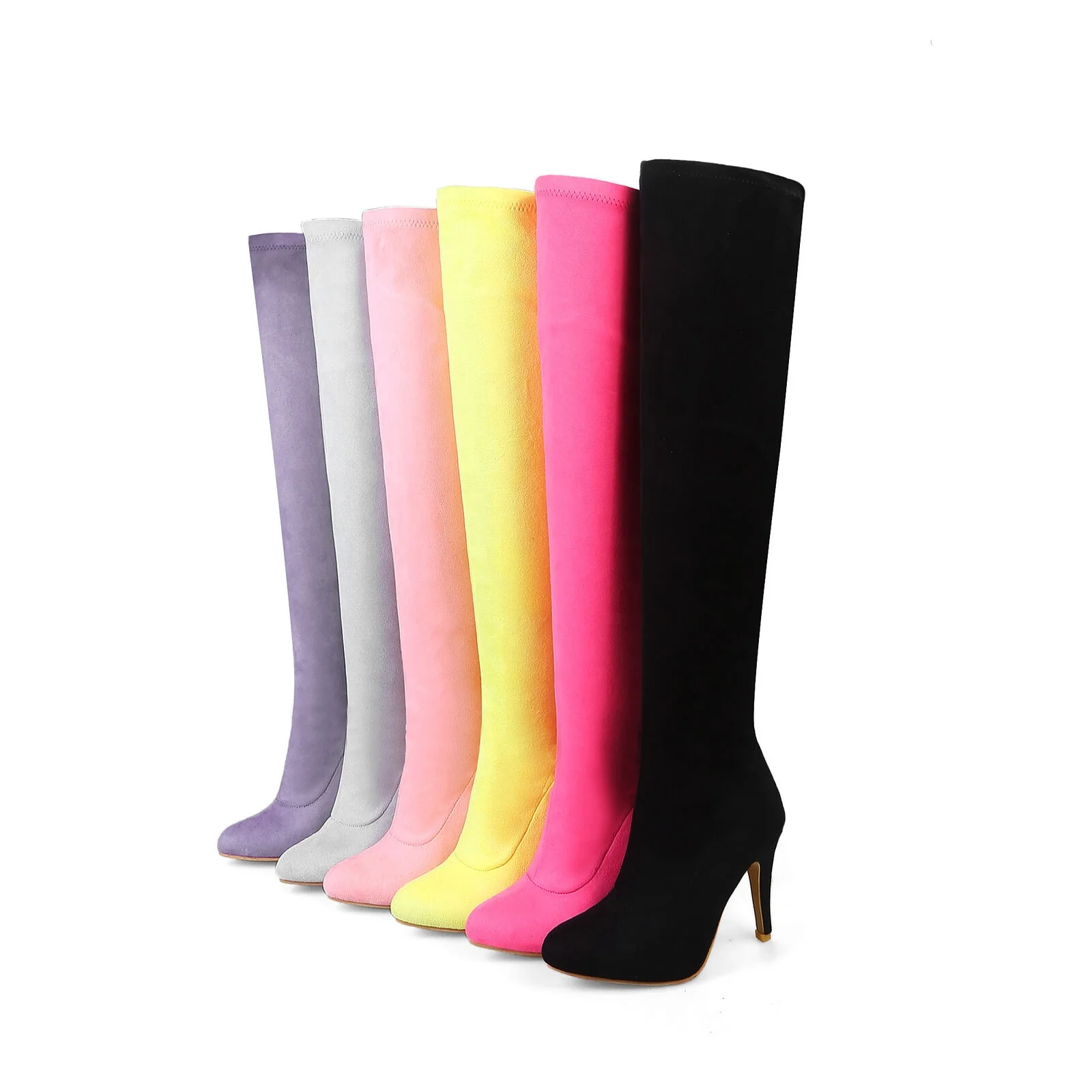 

Wholesale Fasion Ladies Stretchy Faux Suede High Heel Booties Long Over Knee Sexy Boots