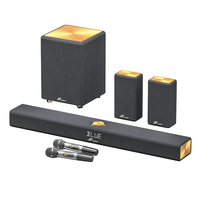 

5.1 Channel Wireless Surround Sound System Includes Sound Bar L and R Rear Surrounds 8'' Subwoofer Dual Wireless Microphone