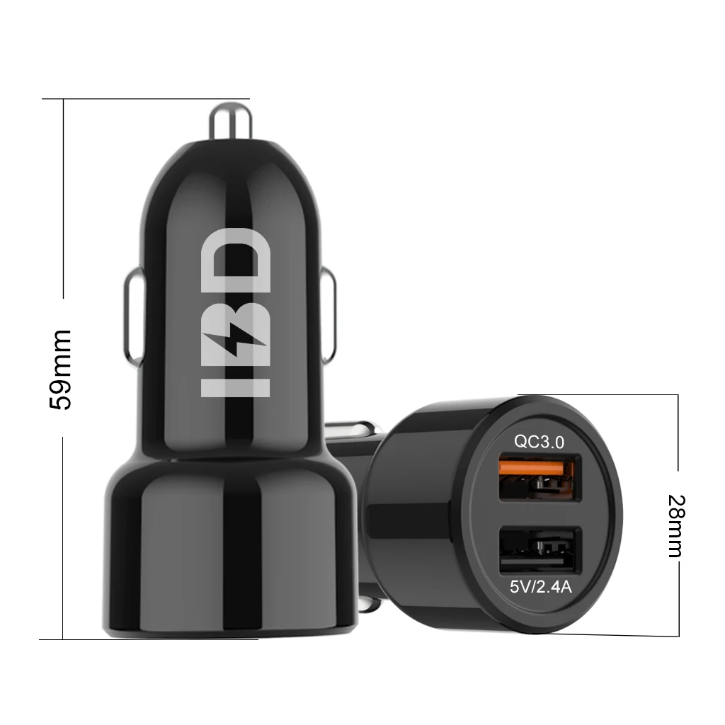 

OEM 30W QC3.0 Dual Port Car Charger With Blue Led Built-in and Smart IC Built-in as the Parts of Car Wireless Charger