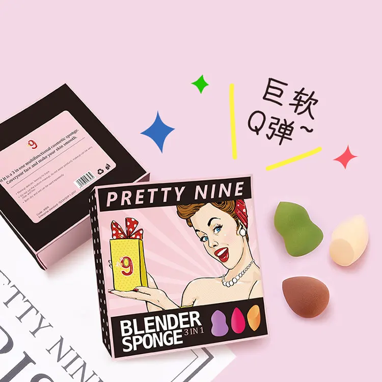 

Wholesale Private Label Latex Free and Vegan Beauty Sponges set box Blender Puff Cosmetics Makeup Sponge, Customized color
