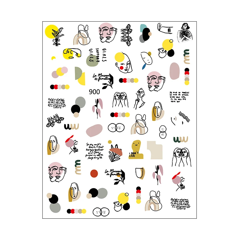 

JOYFUL New Designer Nail Stickers Doodle Fun Abstract Lady Face New Design Nail Polish Sticker 895-900, Colorful
