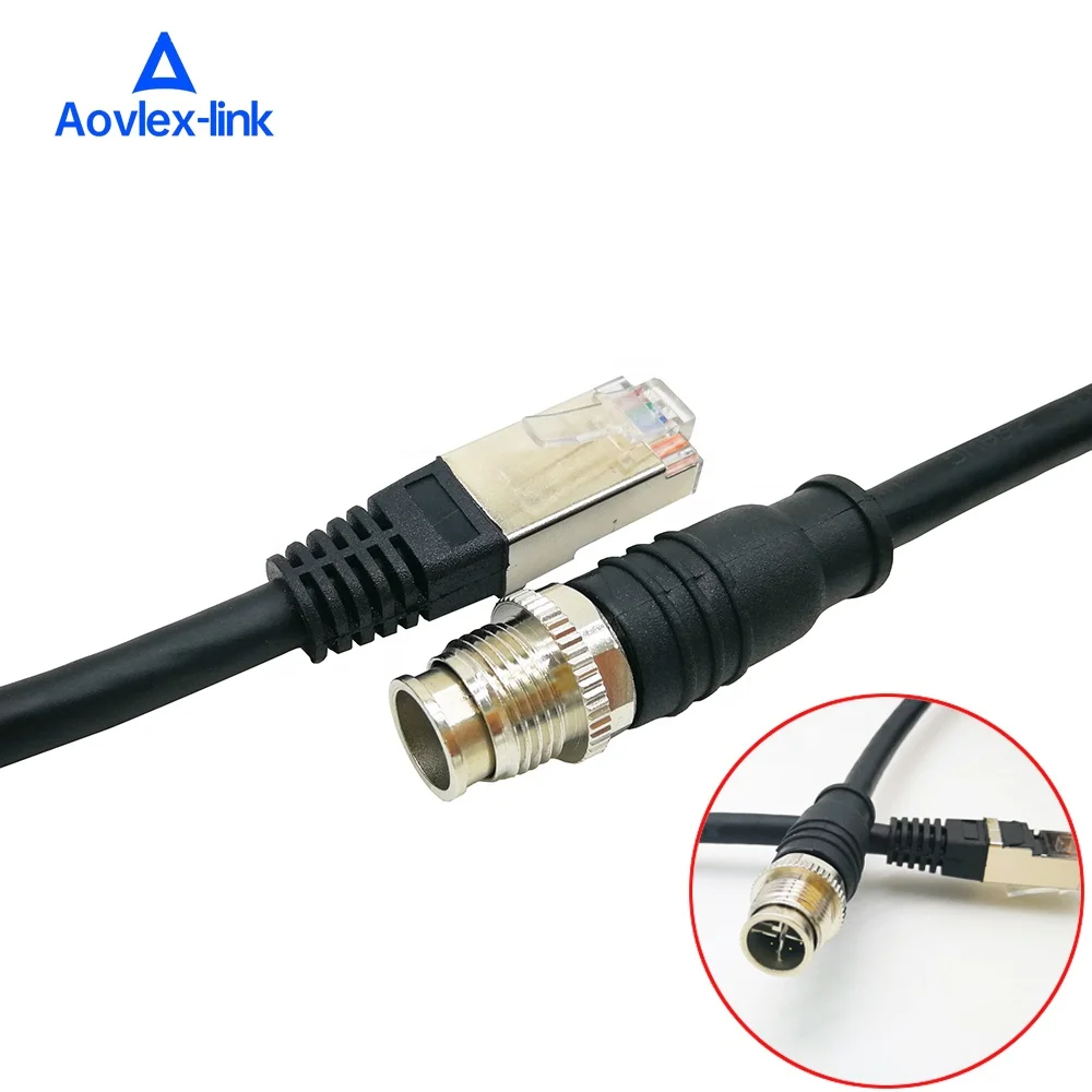 

M12 connector 8Pin X code to RJ45 molded cable industrial camera Cat5e Ethernet cable Industrial fieldbus