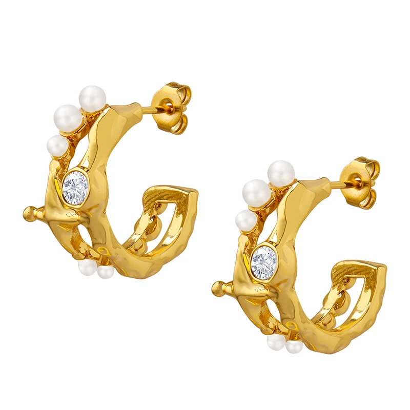 

Hot Products C-shaped zircon imitation pearl earrings friendship jewelry earrings