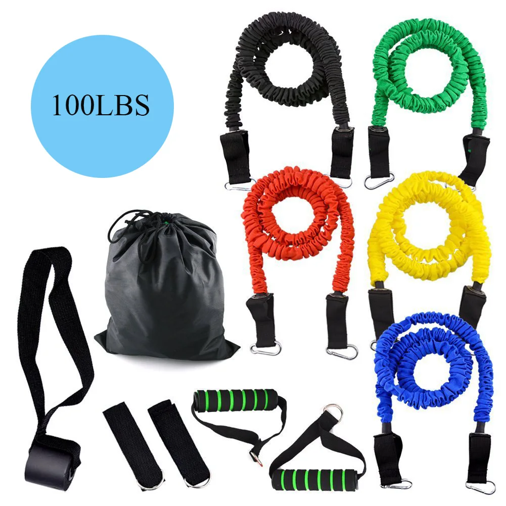 resistance tube bands set with fabric sleeve cover for home fitness exercise tubing bands