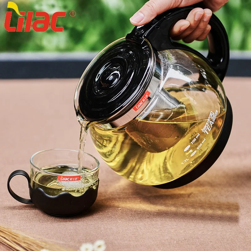 

Lilac FREE Sample 1700ml chinese simple brew tea pot infusing china transparent clear glass teapots with infuser/filter/strainer, Customized