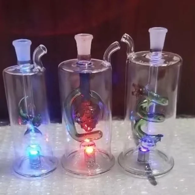 

UKETA high quality borosilicate glass set oil burner smoking herb pipe with LED light, Optional