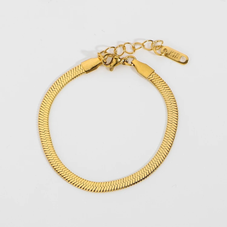 

Dainty 4mm Flat Snake Chain Bracelet Wrist Jewelry 18K Gold Plated Stackable Stainless Steel Bone Chain Bracelets For Women